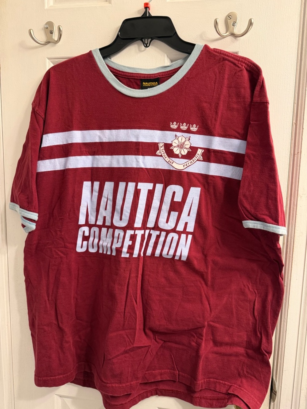 Nautica Burgundy Tee with White Logo and Trim - Picture 2 of 6